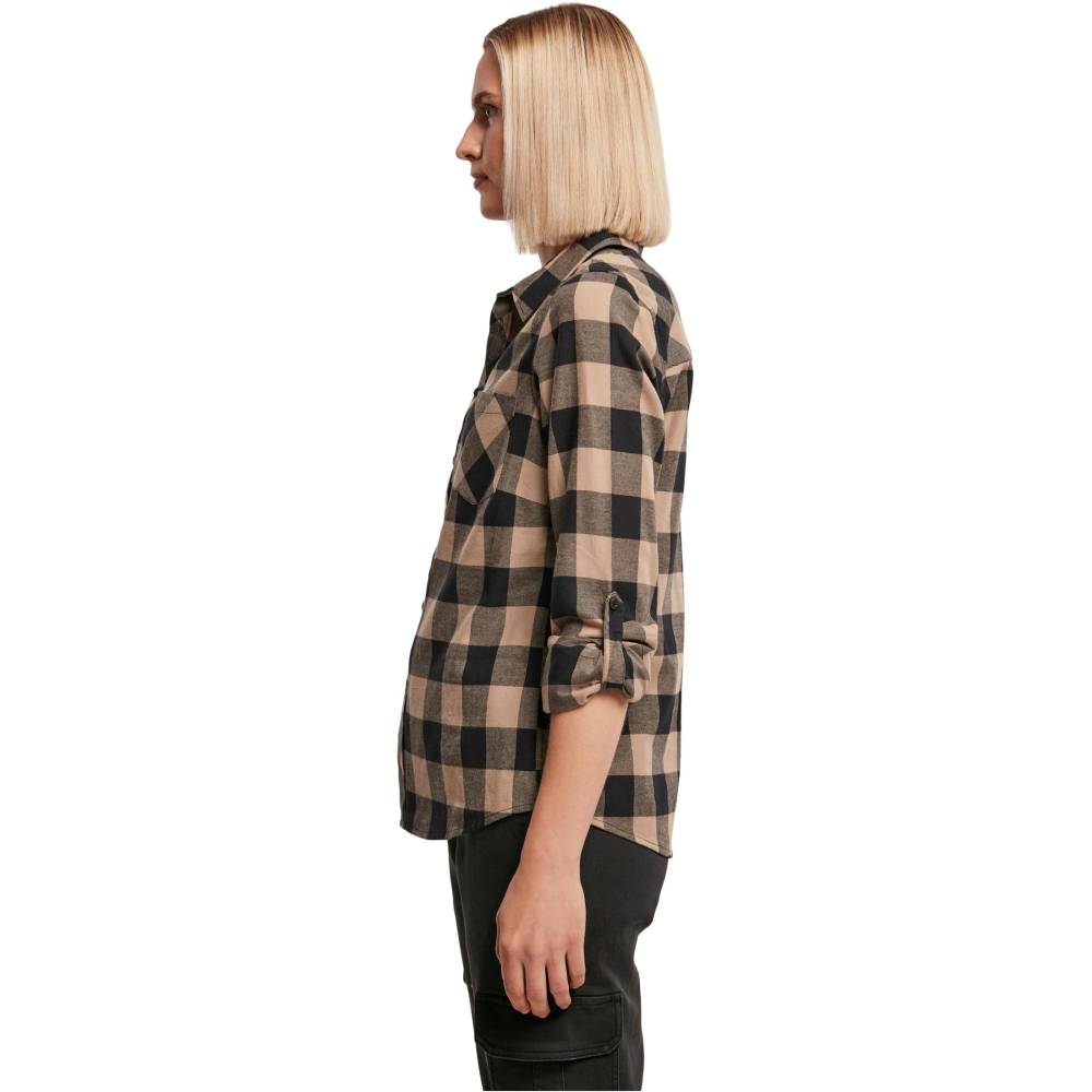 Urban Classics - Turnup Checked Flanell Blouse - Zwart/Creme